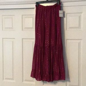 Generation Love magenta metallic tiered maxi skirt